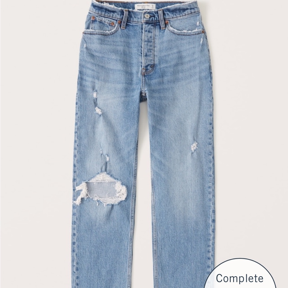 Abercrombie High Rise Light Wash Ripped Dad Jeans